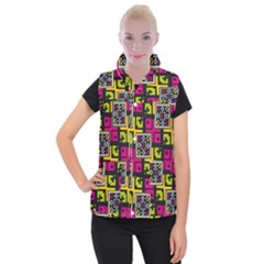 Squares Pattern                               Women s Button Up Puffer Vest by LalyLauraFLM