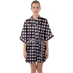 White Flower Pattern On Pink Black Quarter Sleeve Kimono Robe by BrightVibesDesign