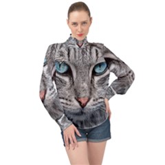 Cat Animal Cat Portrait Mackerel High Neck Long Sleeve Chiffon Top by Sudhe