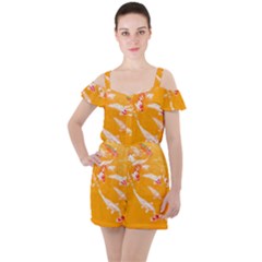 Koi Carp Scape Ruffle Cut Out Chiffon Playsuit by essentialimage