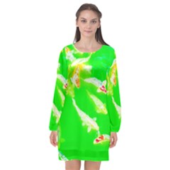 Koi Carp Scape Long Sleeve Chiffon Shift Dress  by essentialimage