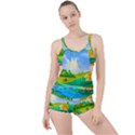Tropical Resort Huts Lake River Boyleg Tankini Set  View1
