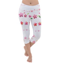 Sakura Border Cherry Blossom Lightweight Velour Capri Yoga Leggings by Simbadda