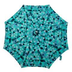 Teal Triangles Pattern Hook Handle Umbrellas (small) by LoolyElzayat