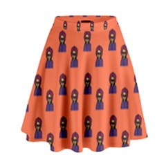 Nerdy 60s  Girl Pattern Orange High Waist Skirt by snowwhitegirl