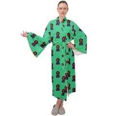 Nerdy 60s  Girl Pattern Seafoam Green Maxi Velour Kimono by snowwhitegirl