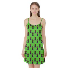 Nerdy 60s  Girl Pattern Green Satin Night Slip by snowwhitegirl