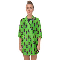 Nerdy 60s  Girl Pattern Green Half Sleeve Chiffon Kimono by snowwhitegirl