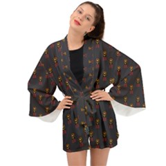 Nerdy 60s  Girl Pattern Grey Long Sleeve Kimono by snowwhitegirl