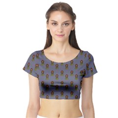 Nerdy 60s  Girl Pattern Light Grey Short Sleeve Crop Top by snowwhitegirl