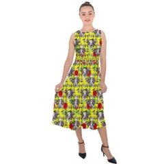 Heart Skeleton Face Pattern Yellow Midi Tie-back Chiffon Dress by snowwhitegirl