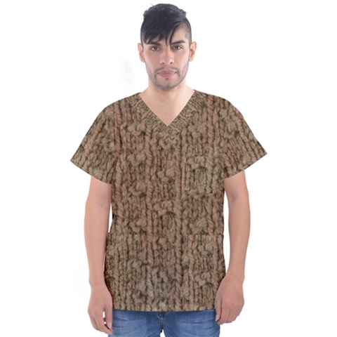 Knitted Wool Brown Men s V-neck Scrub Top by snowwhitegirl