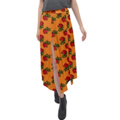 Red Roses Orange Velour Split Maxi Skirt by snowwhitegirl