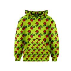 Red Roses Lime Green Kids  Pullover Hoodie by snowwhitegirl