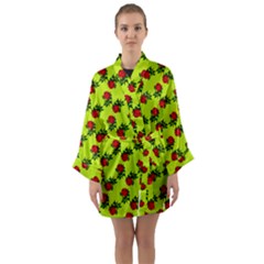 Red Roses Lime Green Long Sleeve Satin Kimono by snowwhitegirl