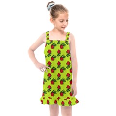 Red Roses Lime Green Kids  Overall Dress by snowwhitegirl