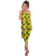 Red Roses Lime Green Waist Tie Cover Up Chiffon Dress by snowwhitegirl