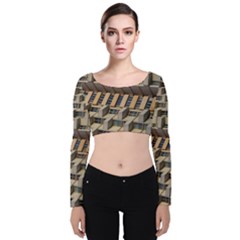 Architecture Geometry Velvet Long Sleeve Crop Top by Simbadda