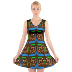 Foxes Pattern V-neck Sleeveless Dress by bloomingvinedesign