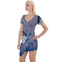 Sport, surfboard with flowers and fish Short Sleeve Asymmetric Mini Dress View1