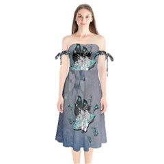 Sport, Surfboard With Flowers And Fish Shoulder Tie Bardot Midi Dress by FantasyWorld7