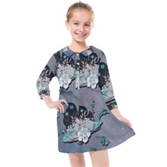 Sport, Surfboard With Flowers And Fish Kids  Quarter Sleeve Shirt Dress by FantasyWorld7