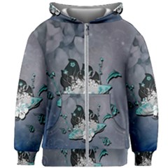 Sport, Surfboard With Flowers And Fish Kids  Zipper Hoodie Without Drawstring by FantasyWorld7