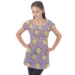 Corgi Pattern Puff Sleeve Tunic Top by Sudhe