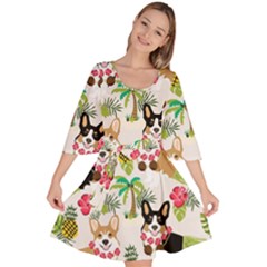 Corgis Pattern Velour Kimono Dress by Sudhe