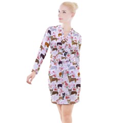 Corgis Corgi Pattern Button Long Sleeve Dress by Sudhe