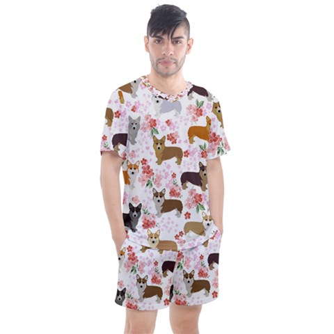 Corgis Corgi Pattern Men s Mesh Tee And Shorts Set by Sudhe