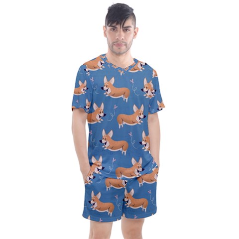 Corgi Patterns Men s Mesh Tee And Shorts Set by Sudhe