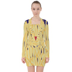 French Fries Potato Snacks Food V-neck Bodycon Long Sleeve Dress by Simbadda