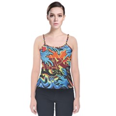 Graffiti Colourful Street Art Art Velvet Spaghetti Strap Top by Simbadda