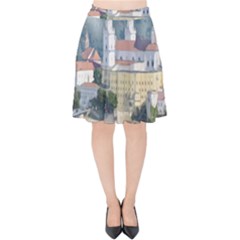 Architecture Old Sky Travel Velvet High Waist Skirt by Simbadda