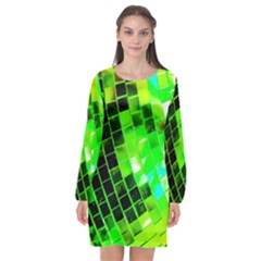 Green Disco Ball Long Sleeve Chiffon Shift Dress  by essentialimage