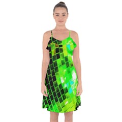 Green Disco Ball Ruffle Detail Chiffon Dress by essentialimage