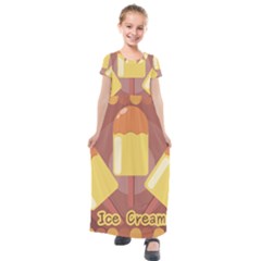 Cream Sweet Icecream Kids  Short Sleeve Maxi Dress by Bajindul
