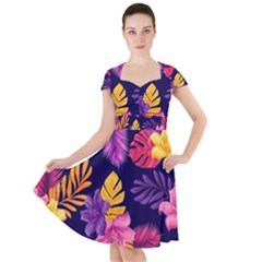 Tropical Pattern Cap Sleeve Midi Dress by Vaneshart