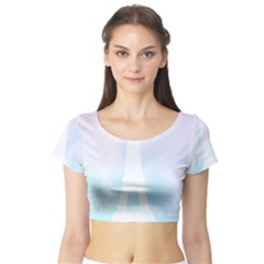 Pastel Eiffel s Tower, Paris Short Sleeve Crop Top by Lullaby