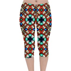 Stained Glass Pattern Texture Face Velvet Capri Leggings  by Simbadda