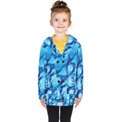 Hydrangea Blue Petals Flower Kids  Double Breasted Button Coat by Simbadda