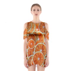 Oranges Background Texture Pattern Shoulder Cutout One Piece Dress by Simbadda