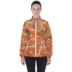 Oranges Background Texture Pattern Women s High Neck Windbreaker by Simbadda