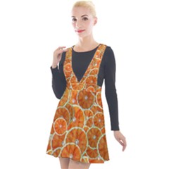 Oranges Background Texture Pattern Plunge Pinafore Velour Dress by Simbadda