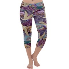 Textile Fabric Cloth Pattern Capri Yoga Leggings by Wegoenart