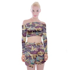 Textile Fabric Cloth Pattern Off Shoulder Top With Mini Skirt Set by Wegoenart