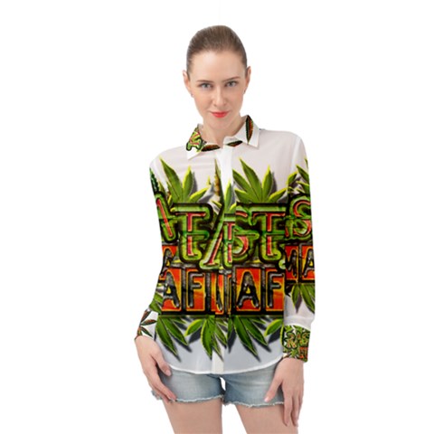 Cannabis Hemp Hashish Illegal Drug Trade Rasta Long Sleeve Chiffon Shirt by Vaneshart