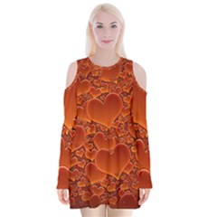 Heart Orange Texture Many Velvet Long Sleeve Shoulder Cutout Dress by Vaneshart