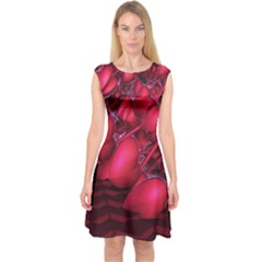 Heart Abstract Shape Pink Light Capsleeve Midi Dress by Vaneshart